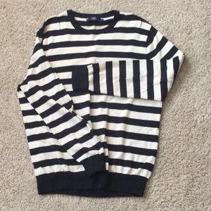 J. Crew Cotton Navy Tan Striped Sweater